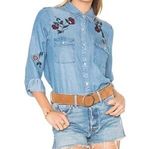 3/$60 Alexander Jordan Floral Embroidered Chambray Denim Button Down Shirt SZ XL